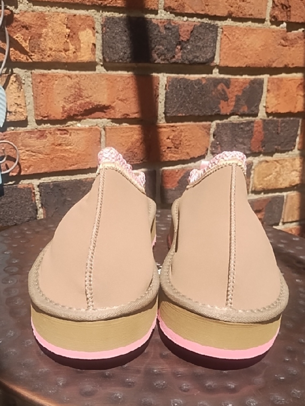 Beige Slip-On Women’s Indoor Slippers with Pink Trim